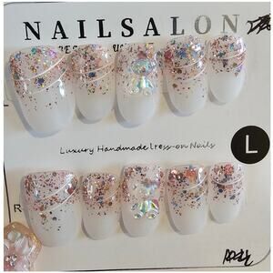 Glitter Oval with 3D Bear | Press on Nails - Handmade | Sz Large